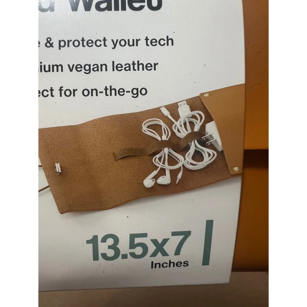 U Brands Cord Wallet Vegan Leather Tech Organizer Cognac Brown 6930T NEW